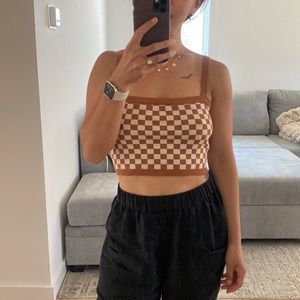 Checkerboard knit tank